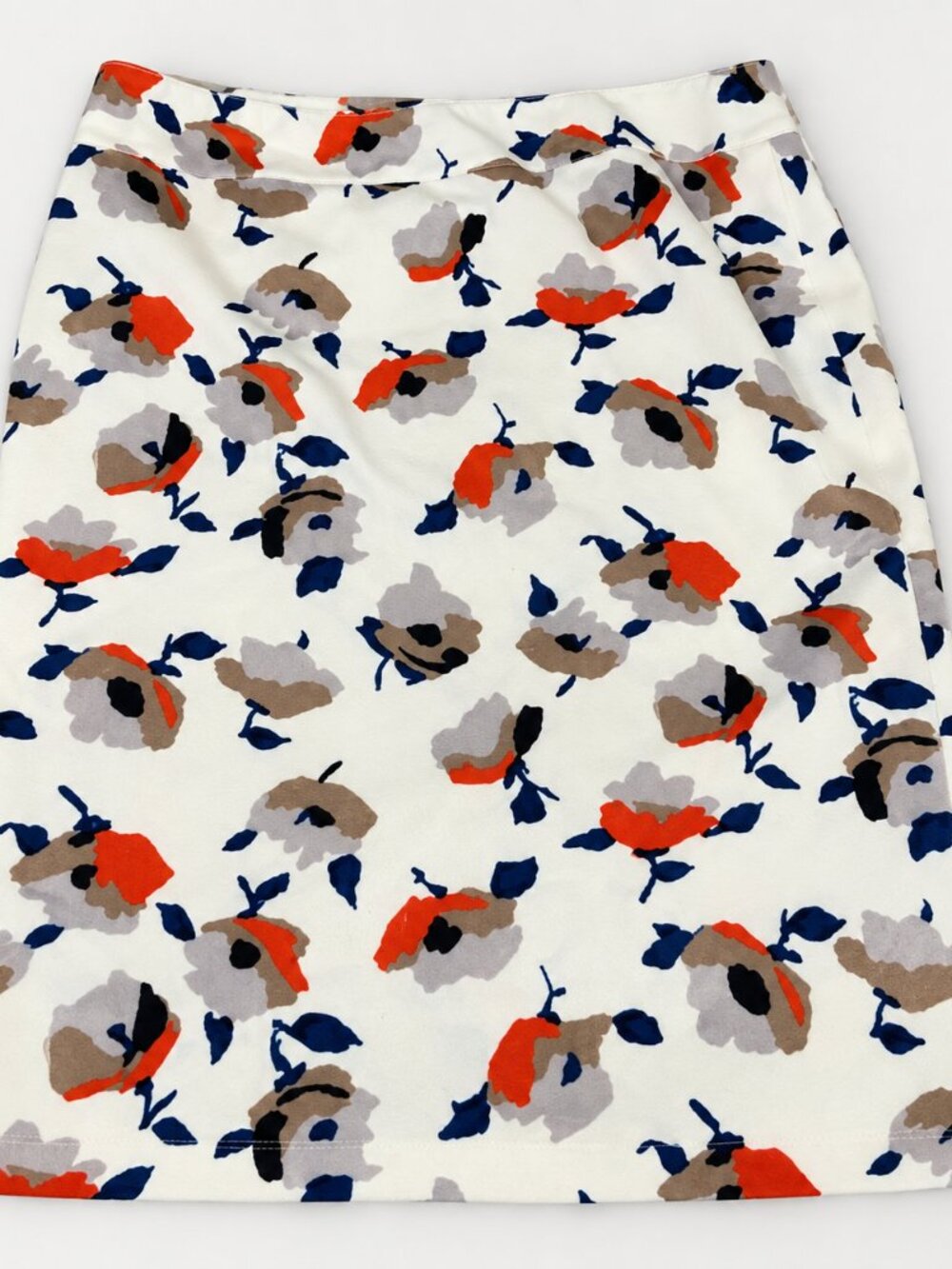 Nine West Size 14 Abstract Floral Lined Pencil Skirt Ivory Navy Orange